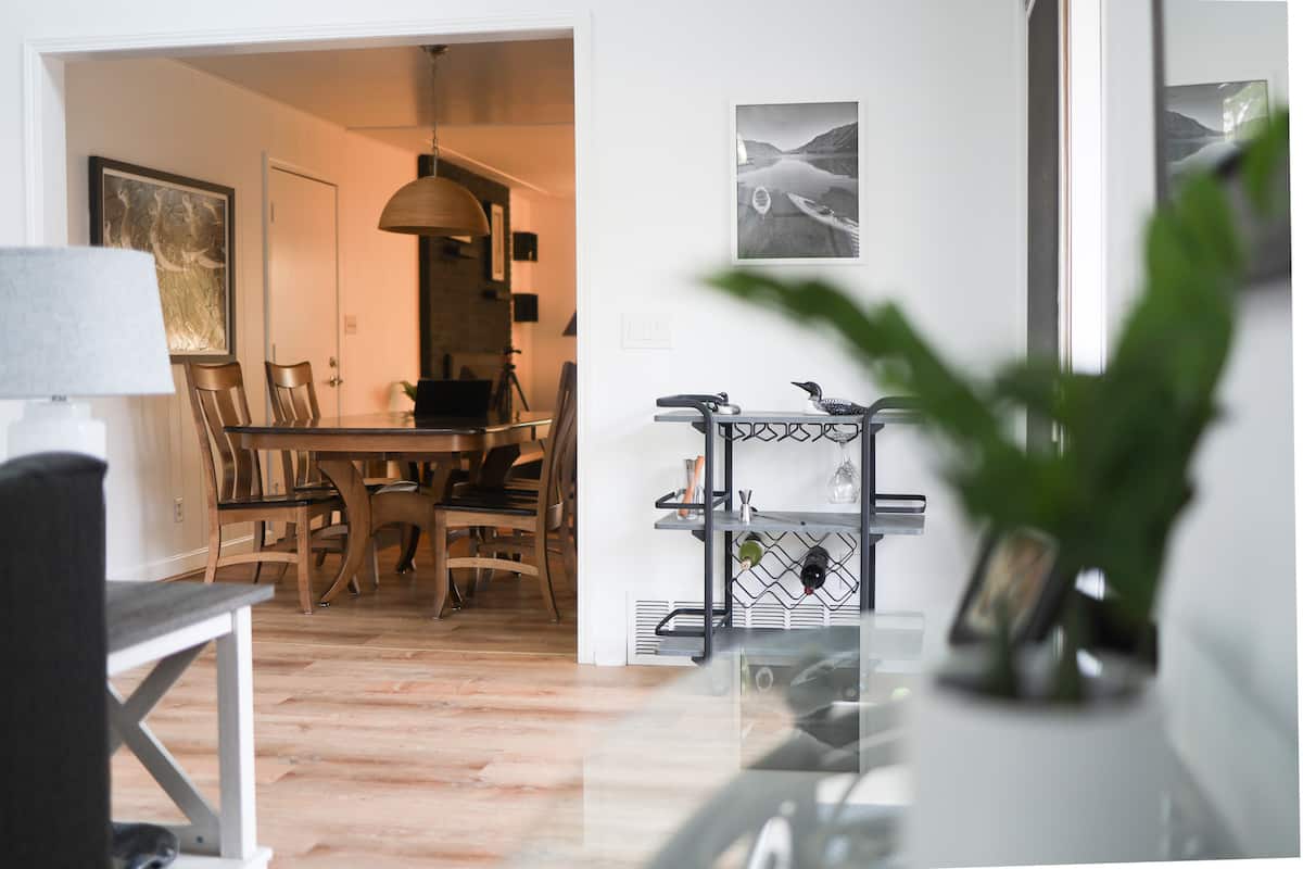 Clean bathroom with bathtub